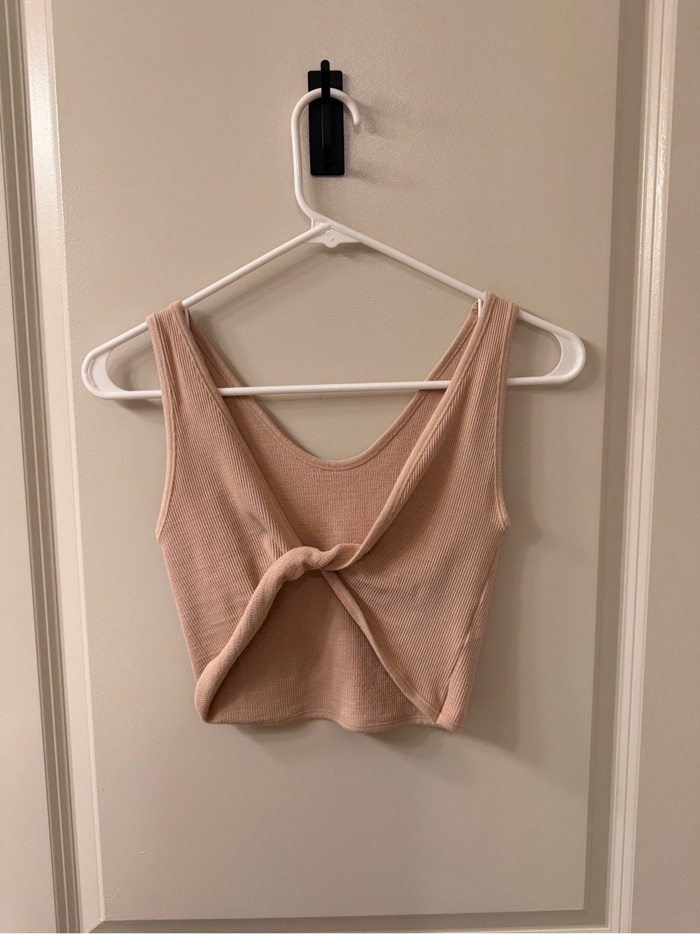 Urban Outfitters Ribbed Twist-Front Tank Top - Blush Cream